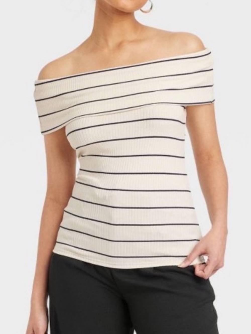 A NEW DAY Slim Fit Short Sleeve Off The Shoulder Striped Top